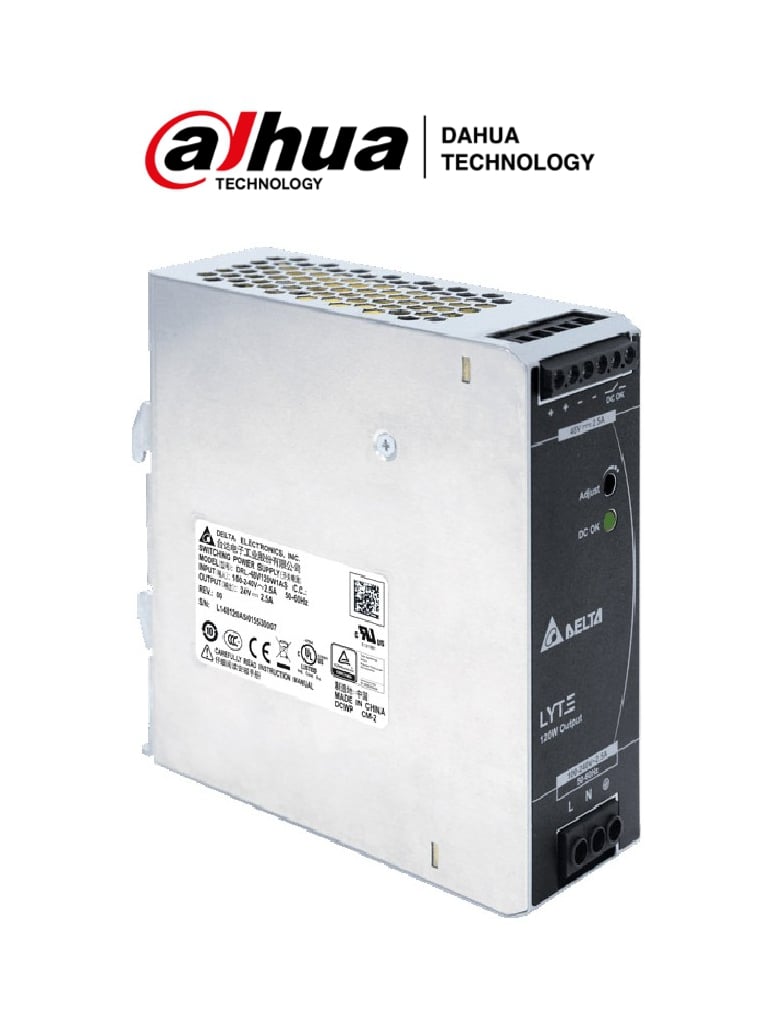 Imagen de DAHUA DRL-48V120W1AAD - Fuente de Alimentación de 48 VDC/2.5 Ampers/ Instalación Sobre Riel Din/ para Switch PFS4210-8GT-DP