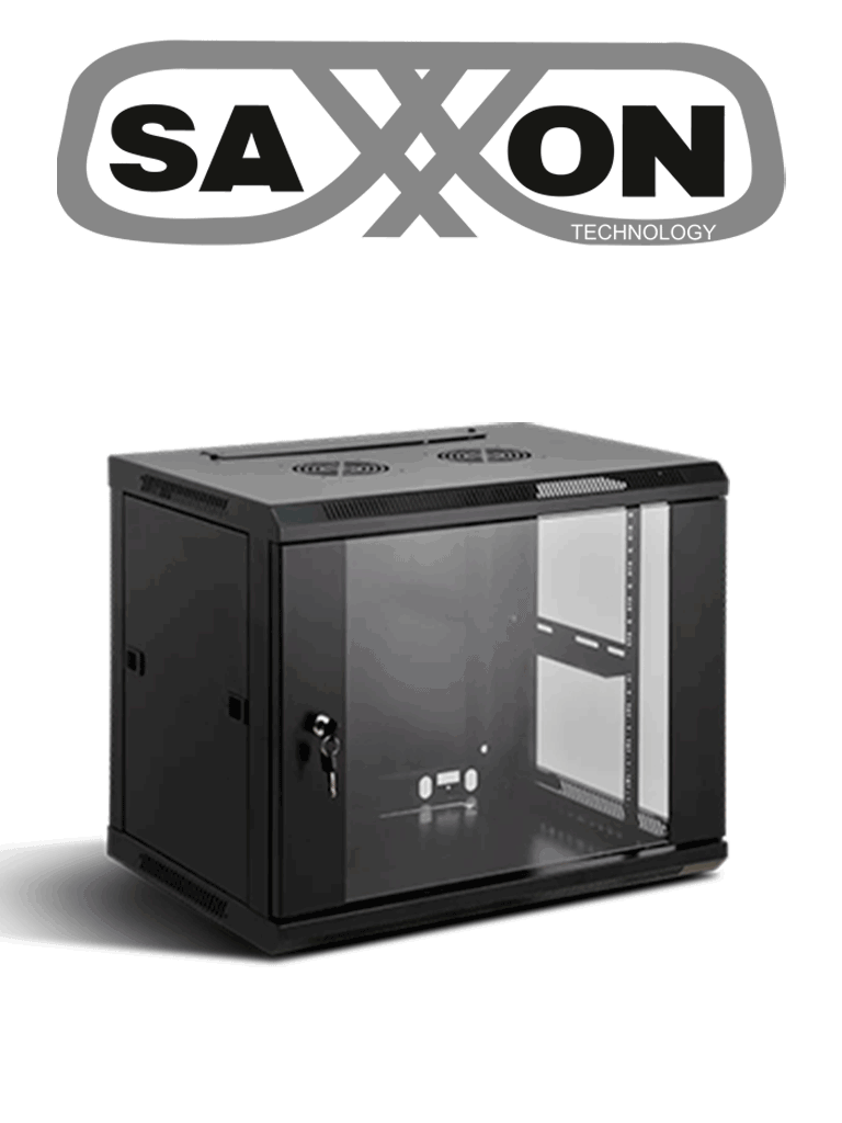 Imagen de SAXXON SXR9U6409S - Gabinete de Pared Negro / 9UR / Puerta de Vidrio Templado / Alto 60 cm / Ancho 60 cm / Profundidad 45 cm  /