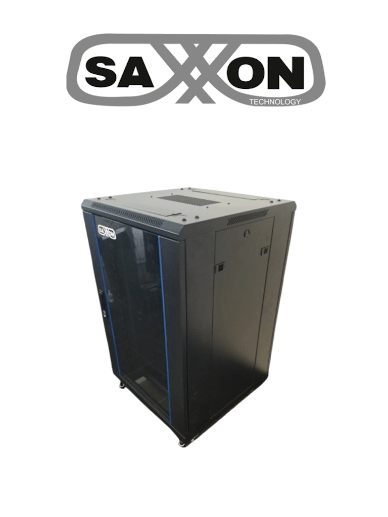 Imagen de SAXXON SXR18U6618S - Gabinete de Piso color Negro  / 18UR / Puerta de Vidrio Templado / Alto 100 cm / Ancho 60 cm / Profundidad 60 cm