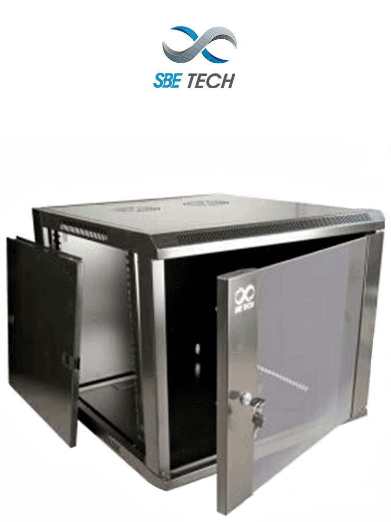 Imagen de SBETECH GNLPAR12URP- Gabinete de pared de 12 UR con capacidad de carga de 60 Kg, dimensiones 60x60x64 cm y puerta frontal de cristal templado