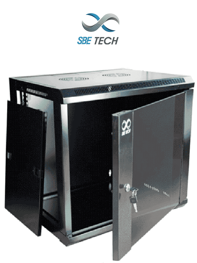 Imagen de SBETECH GNLPAR16URP - Gabinete de pared de 16UR, 600x600x850 mm con paneles laterales desmontables, puerta delantera de cristal templado de 5mm y puerta trasera de acero SPCC de 1.2mm.