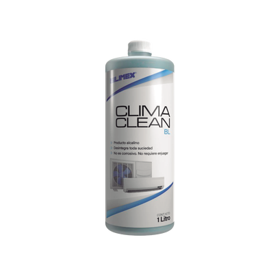 CLIMA CLEAN BL Limpiador a base ácida que garantiza una limpieza profunda y profesional en derpentines de minisplits, mejorando su eficiencia y prolongando su vida útil
