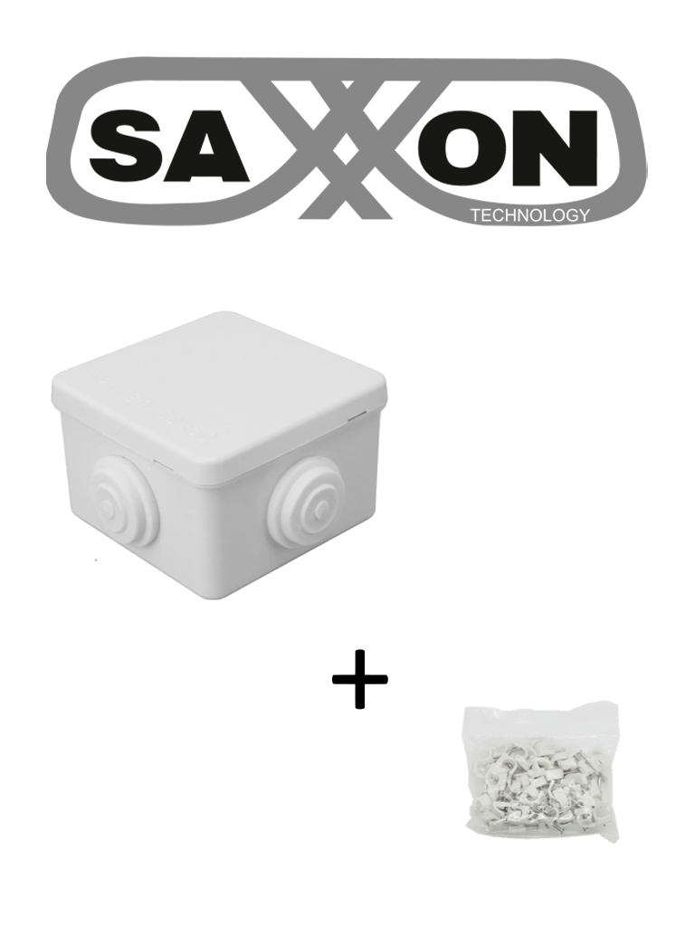 Imagen de SAXXON SWD008LMG5MMC - Paquete de Caja de Conexiones 4 Entradas 80x80x50mm con Bolsa de Grapas Cuadradas de Pared de 6mm de alto Color Blanco 50 piezas