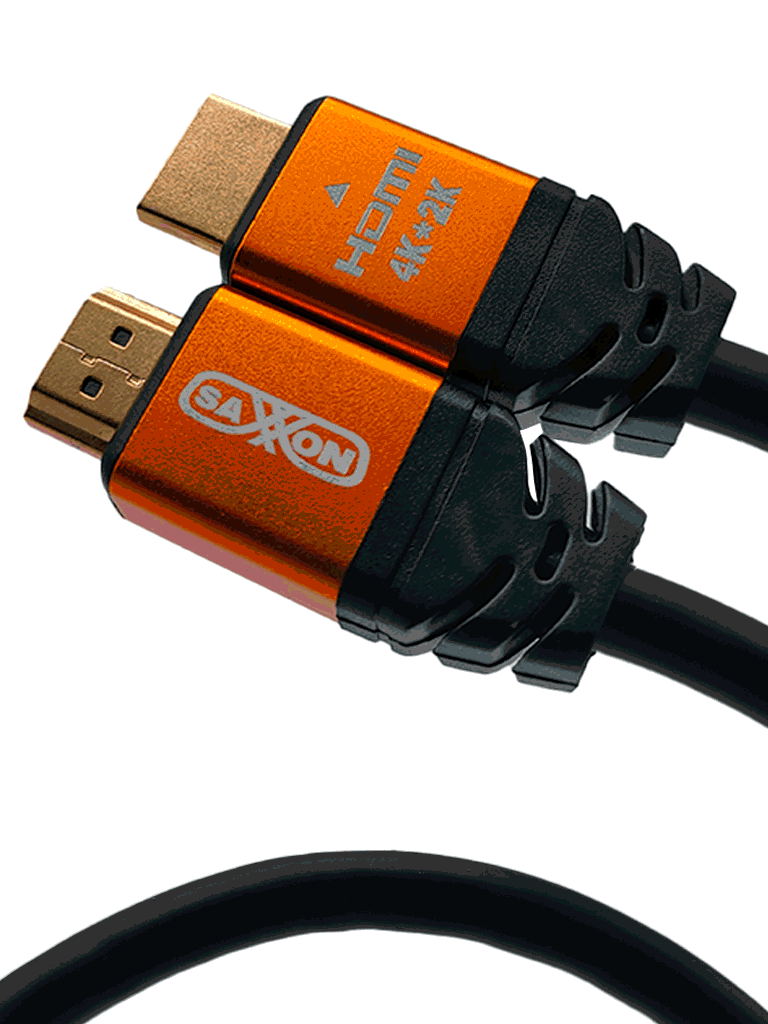 Imagen de SAXXON SX015HDC - Cable HDMI de 1.5 metros de alta velocidad / Versión 2.0 / Resolución 4K / Canal de retorno de audio (ARC) / Video 3D / Blindado para reducir interferencias / Chapado en oro / Alta resistencia y durabilidad.