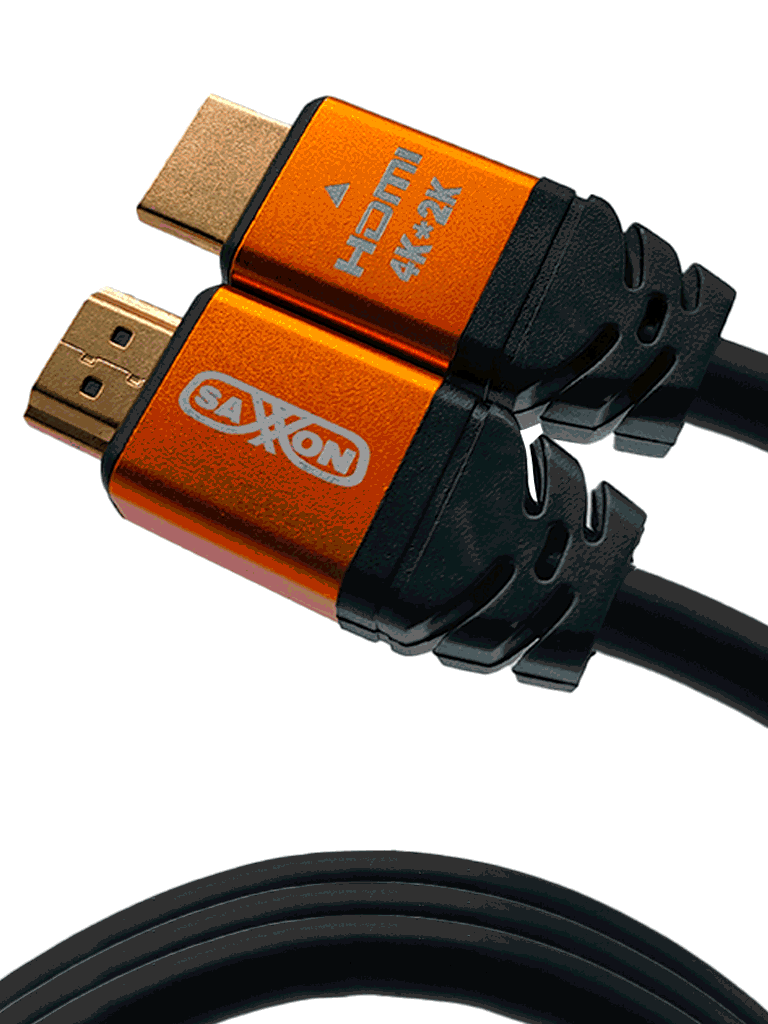 Imagen de SAXXON SX050HDC - Cable HDMI de 5 metros de alta velocidad  / Versión 2.0 / Resolución 4K / Canal de retorno de audio (ARC) / Video 3D / Blindado para reducir interferencias / Chapado en oro / Alta resistencia y durabilidad.