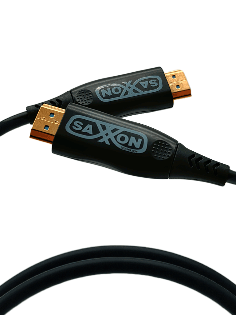 Imagen de SAXXON SX15HDF047 - Cable HDMI de 15 Metros por Fibra Óptica 4K@60Hz / Fibra 4 hilos + 7 hilos cobre estañado / Compatible con HDMI 2.0 / Alta velocidad 18 Gbps / 3D / HDR / Caja de Aleación de Zinc / Calidad Premium