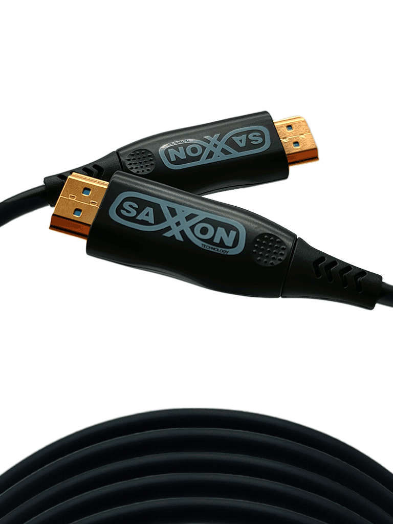 Imagen de SAXXON SX50HDF047 - Cable HDMI de 50 Metros por Fibra Óptica 4K@60Hz / Fibra 4 hilos + 7 hilos cobre estañado / Compatible con HDMI 2.0 / Alta velocidad 18 Gbps / 3D / HDR / Caja de Aleación de Zinc / Calidad Premium