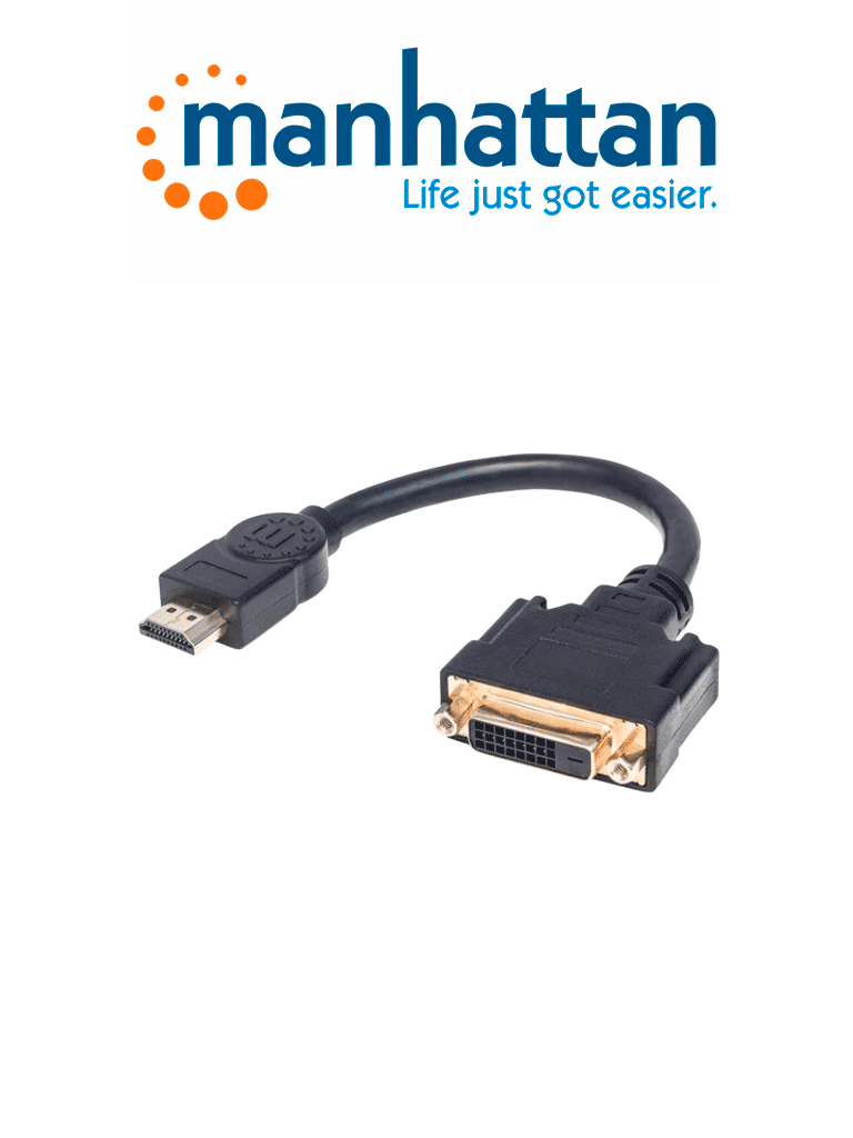 Imagen de MANHATTAN 354592 Cable HDMI a DVI-D HDMI Macho a DVI-D 24+1 Hembra, enlace dual, 20 cm (8 in.), Negro / Conecta una fuente de video HDMI a una pantalla DVI-D