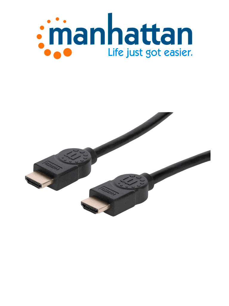 Imagen de MANHATTAN 355353 - Cable HDMI de Alta Velocidad con Canal Ethernet, Versión Premium / 4K@60Hz UHD, HEC, ARC, 3D / ancho de banda de 18 Gbps / HDMI Macho a Macho, Blindado /3.0 m (3 ft.) / Negro