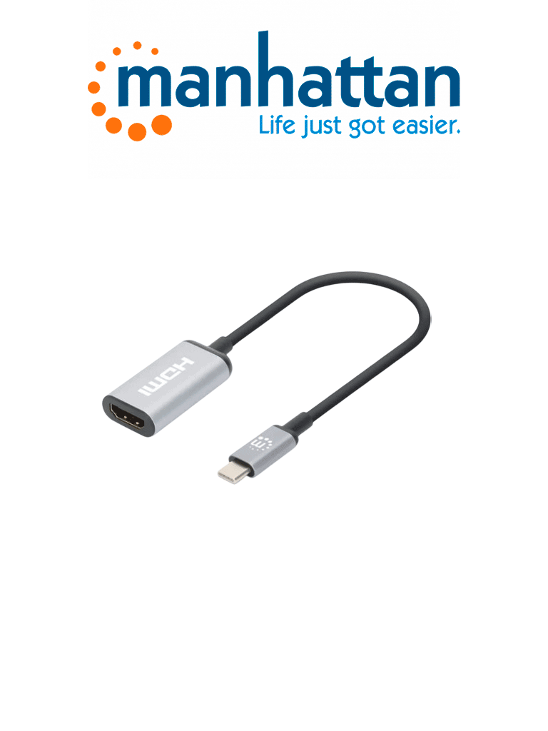 Imagen de MANHATTAN 153706 - Adaptador USB-C a HDMI 4K@60Hz Convertidor USB 3.2 Tipo-C Macho a HDMI Hembra, Activo, Aluminio, Negro