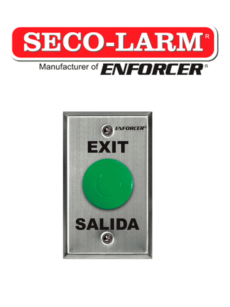 Imagen de Seco-Larm SD7201GCPE1Q - Placa Con Botón Para Presionar De Color Verde De Salida. "Exit" y "Salida," SPDT