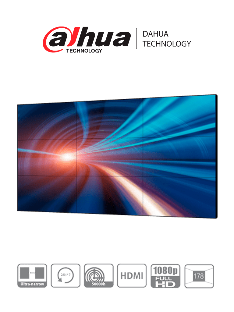 Imagen de Dahua LS460UCM-EF - Pantalla Full HD para Videowall de 46 Pulgadas/ Panel LCD ADS Industrial 24/7/ Marco Ultra Delgado de 3.5mm/  Soporta Daisy Chain (Conexión HDMI en Cadena)/ Interfaces HDMI, DVI, VGA, BNC y USB/ Brillo 500 cd/m2/