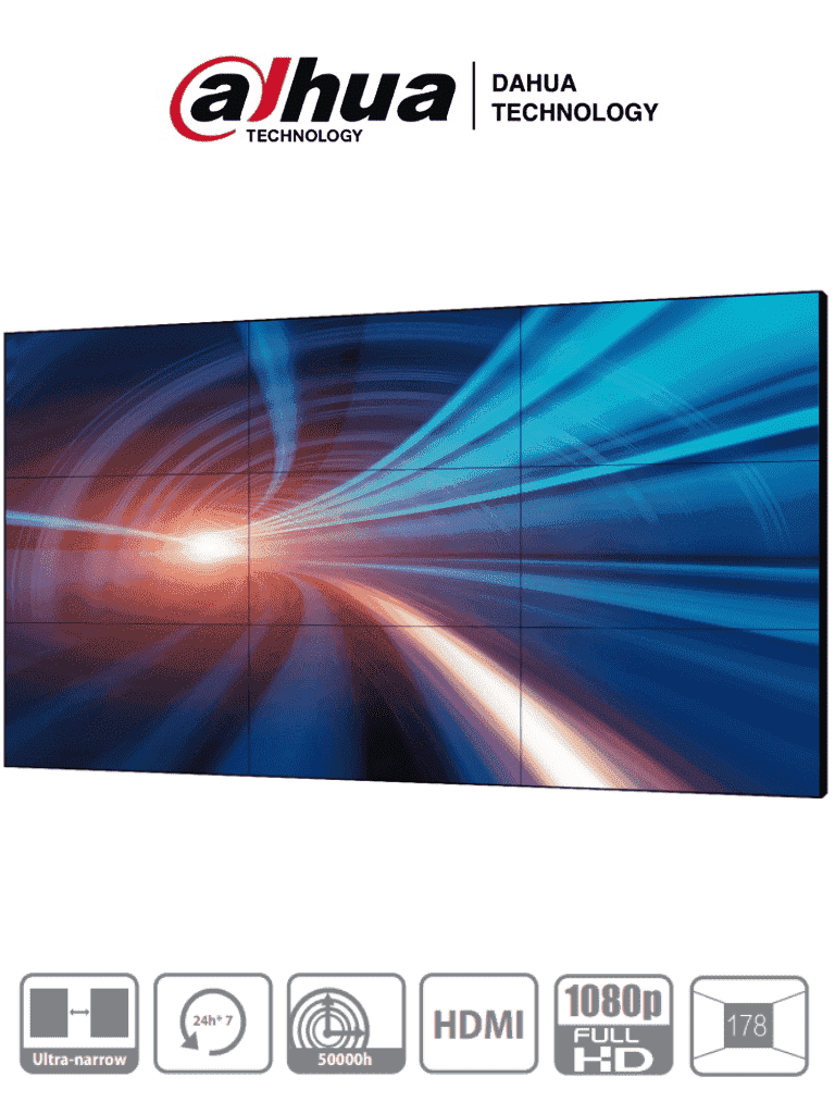 Imagen de DAHUA DHI-LS550UCM-EF - Pantalla Full HD para Videowall de 55 Pulgadas/ Panel LCD ADS Industrial/ Marco Ultradelgado de 3.5 mm/ Soporta Daisy Chain (Conexión HDMI en Cadena)/ Interfaces HDMI, DVI, VGA, BNC y USB/ Brillo 500 cd/m2/