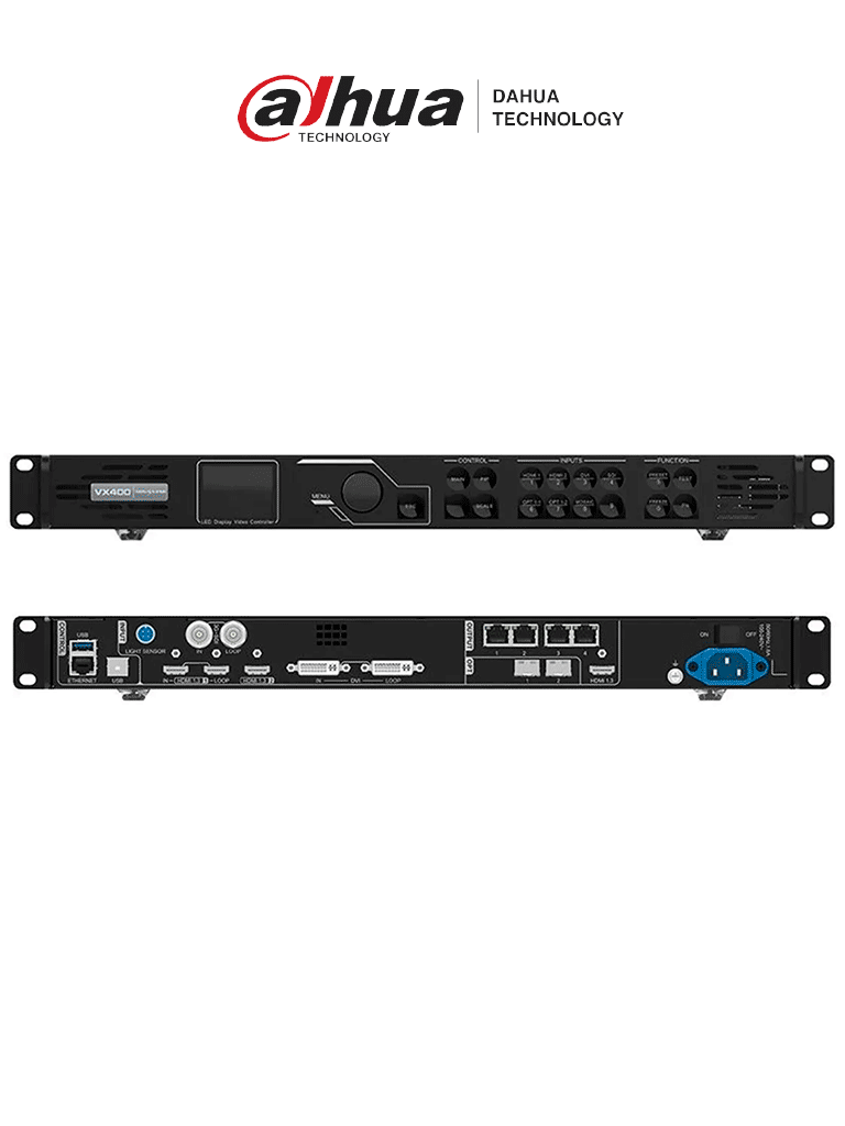 Imagen de DAHUA VX400 - Controlador LED con 2.3 millones de píxeles, entradas HDMI, 1 DVR, 1 SDI, 4 puertos de red y soporte para carga de hasta 2.3 millones de puntos.