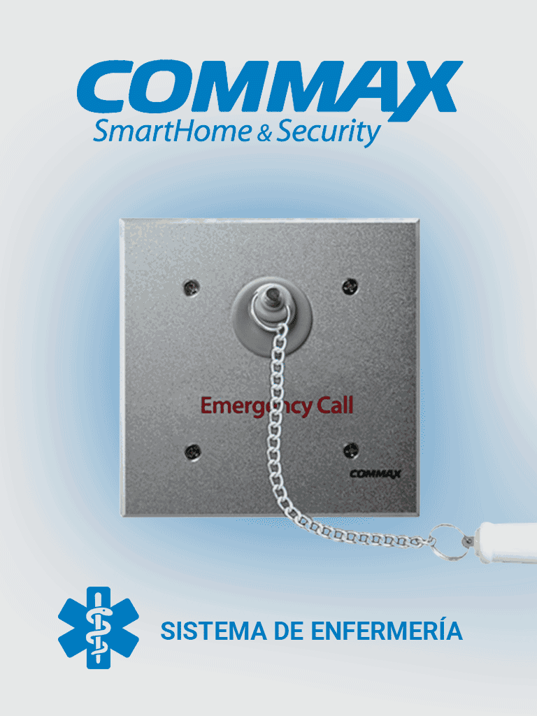 Imagen de COMMAX ES420 - Botón de emergencia con cadena para sistema de llamado de enfermería / Uso en regaderas, con protección contra agua / Conexión con JNS4CS a 2 hilos / Activa luz de corredor