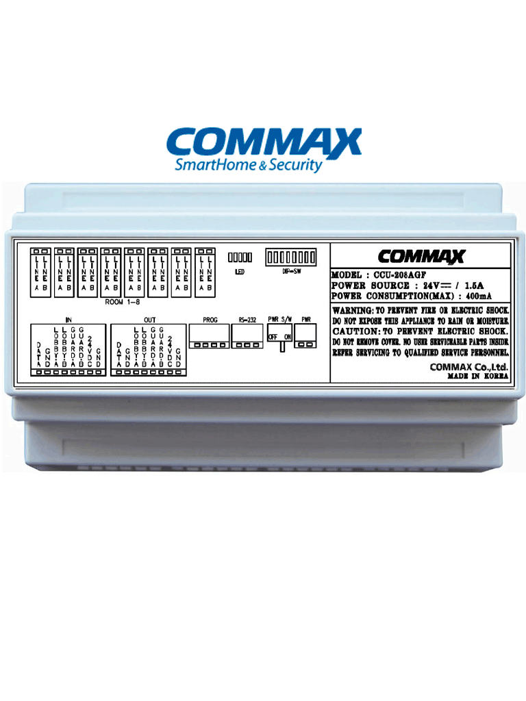 Imagen de COMMAX CCU208AGF - Distribuidor de piso para sistema de audio portero departamental/ 8 Intercomunicadores AP2SAG / Conexión a 2 hilos / 24 VDC/ Sistema