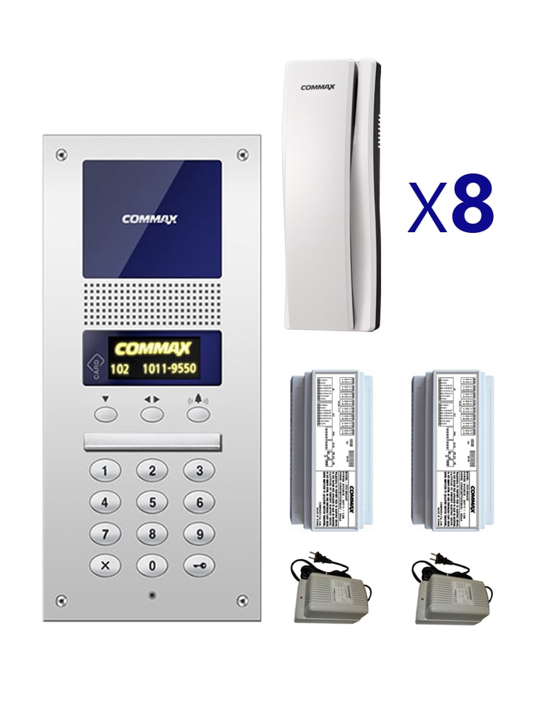 Imagen de COMMAX AUDIOGATEPACK8 - Paquete de Audioportero para edificios departamentales/ Incluye Frente de calle, 8 Auriculares, 2 distribuidores CCU204AGF, 2 fuentes de 24 VDC /