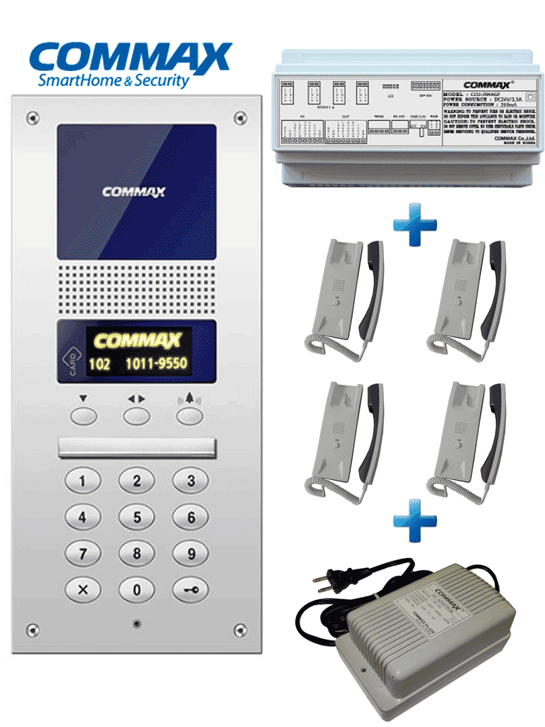 Imagen de COMMAX AUDIOGATE4P - Paquete de audio portero con 4  auriculares AP2SAG para 4 departamentos/ Comunicación por audio, conexion a 2 hilos/ Incluye distribuidor de 4 equipos y fuente de alimentacion de 24VDC