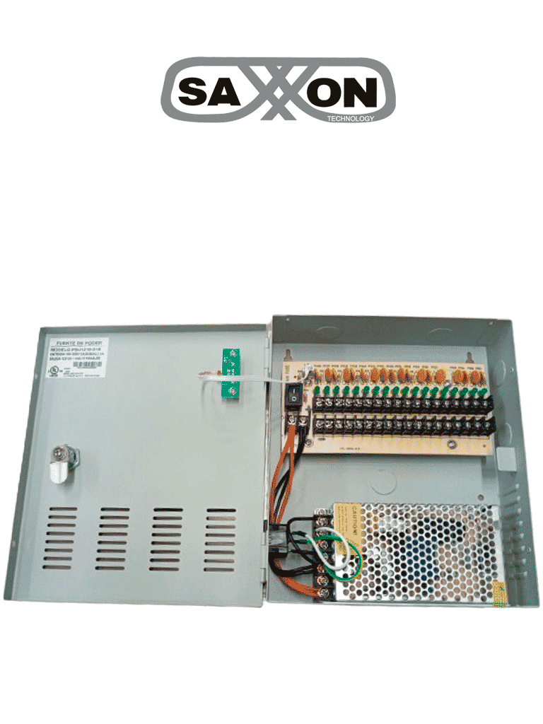 Imagen de SAXXON PSU1210D18 - Fuente de Poder de 12 vcd/ 10 Amperes/ Para 18 Camaras/ 0.55 Amperes por Canal/ Protección contra Sobrecargas/ Certificación UL/