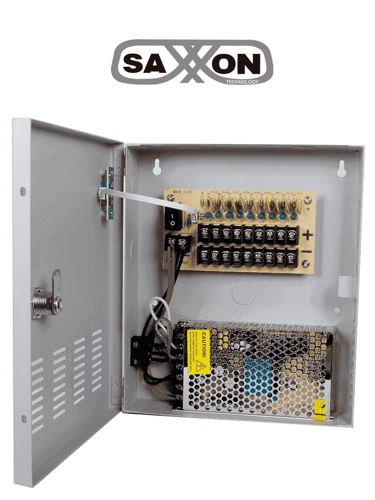 Imagen de SAXXON PSU1210D9 - Fuente de Poder de 12 vcd/ 10 Amperes/ Para 9 Camaras/ 1.1 Amper por Canal/ Protección contra Sobrecargas/ Certificación UL/