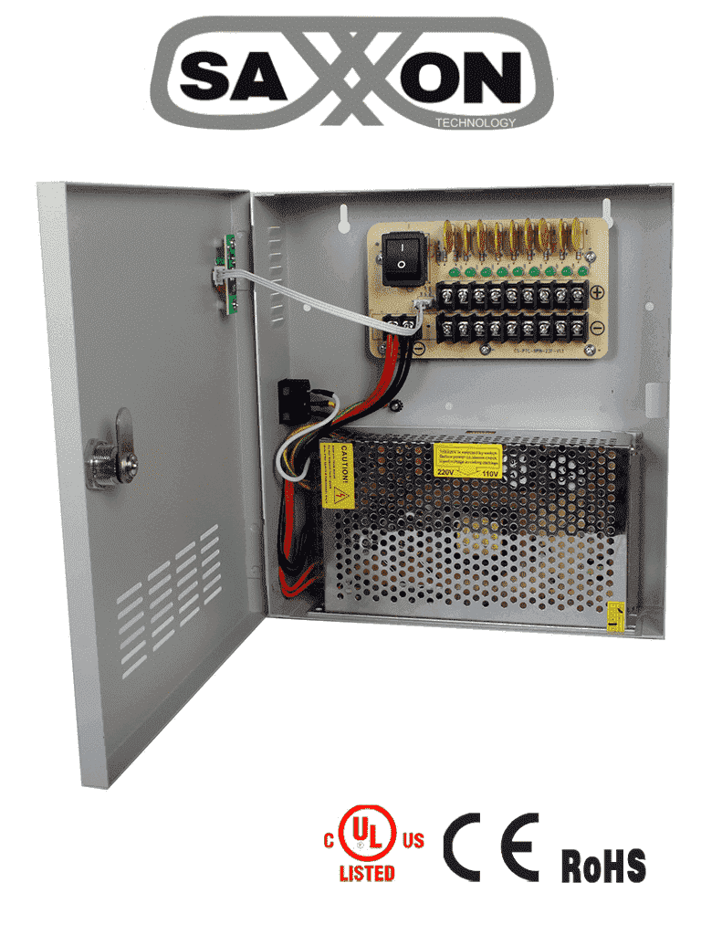 Imagen de SAXXON PSU1220-D9 - Fuente de Poder de 12 vcd/ 20 Amperes/ Para 9 Camaras/ 2.2 Amperes por Canal/ Protección contra Sobrecargas/ Certificación UL/