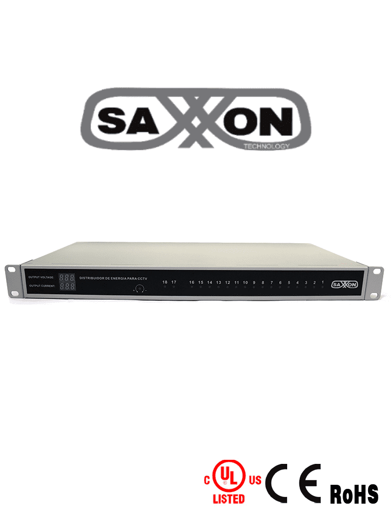 Imagen de SAXXON PSU1220D18US - Fuente de Poder Profesional Regulada de 18 Canales/ Montaje en Rack/ Salida ajustable de 12 VDC a 13.8 VDC/ 20 Ampers/ Certificación UL/ Protección contra Descargas/