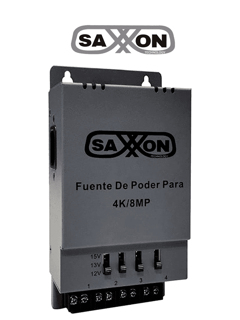 Imagen de SAXXON ENERGIA PSU1205A-4K - Fuente de poder Regulable Metálica/ Conexión de Hasta 4 Canales/ Voltaje de Ajuste 12V 13V o 15V cc/ Salida de Hasta 5 Amp en los 4 Canales/ Instalación en Pared