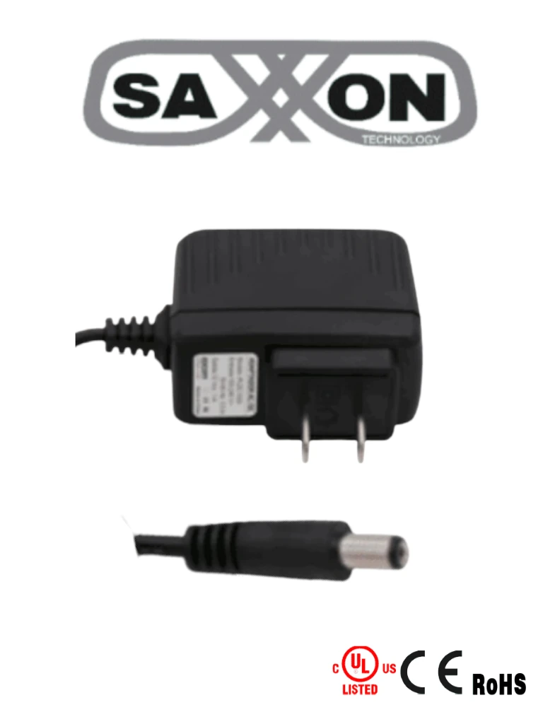 Imagen de SAXXON KA12H1201000USH - Fuente de Poder Regulada / Alimentación de 12 Vcc  1 Amper / Conector Macho / Voltaje de Entrada: 100-240V / Ideal para Cámaras de CCTV , Controles de Acceso y Asistencia