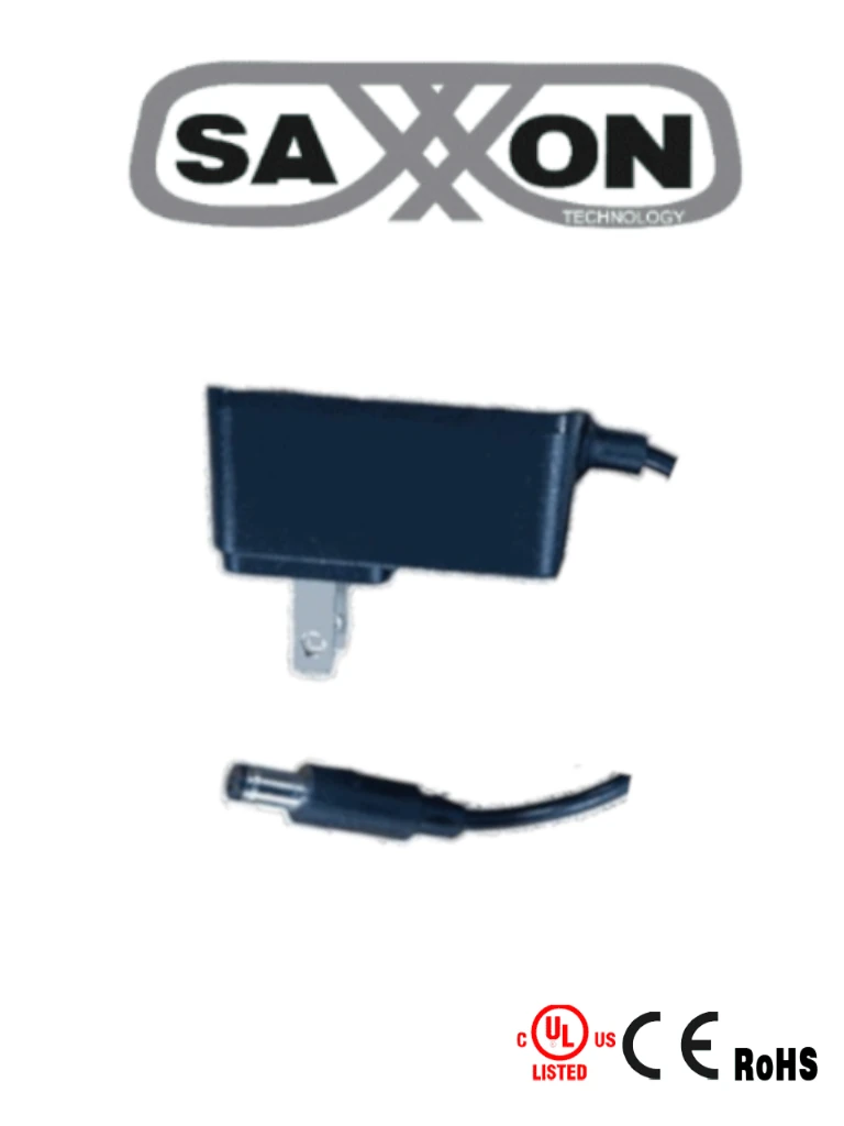 Imagen de SAXXON KA0601A1200500USS - Fuente de Poder Regulada / Alimentación 12 Vcc 0.5 Amper / Conector Macho / Voltaje de Entrada: 100-240V / Ideal para Cámaras de CCTV, Controles de Acceso y Asistencia