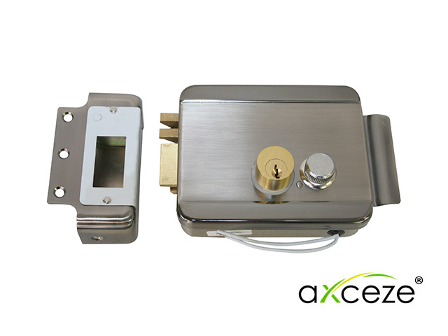 CERRADURA ELECTROMECANICA AXCEZE AX-LOCKL  ORIENTACION IZQUIERDA INSTALACION  SOBRE PONER  APERTURA INTERNA POR BOTON FABRICADA EN ACERO