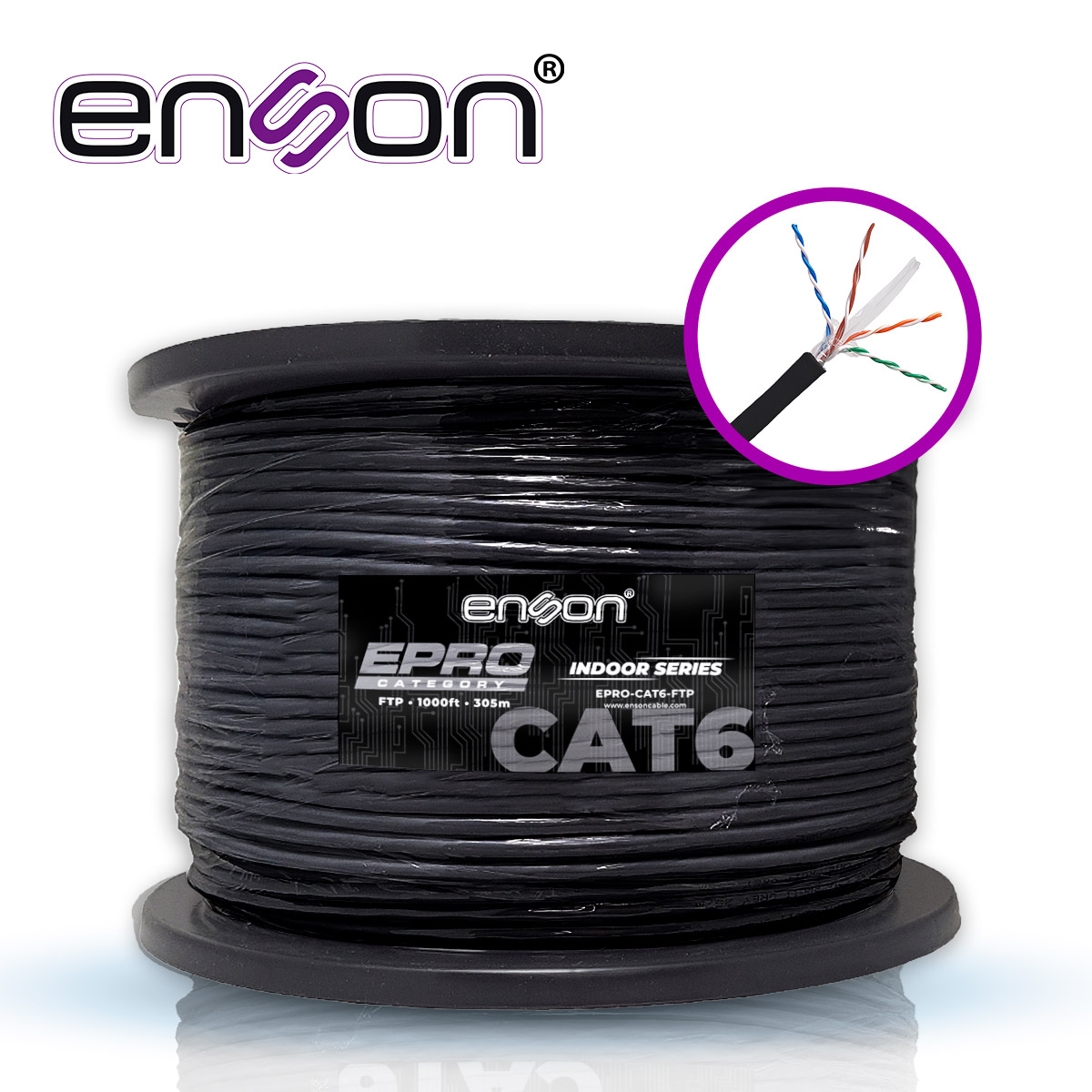 CABLE FTP CAT6 ENSON EPRO-CAT6-FTP FORRO PVC BLINDADO 4 PARES CALIBRE 23 AWG 100% COBRE USO INTERIOR BOBINA 1000 PIES 305 METROS **CERTIFICACION UL**