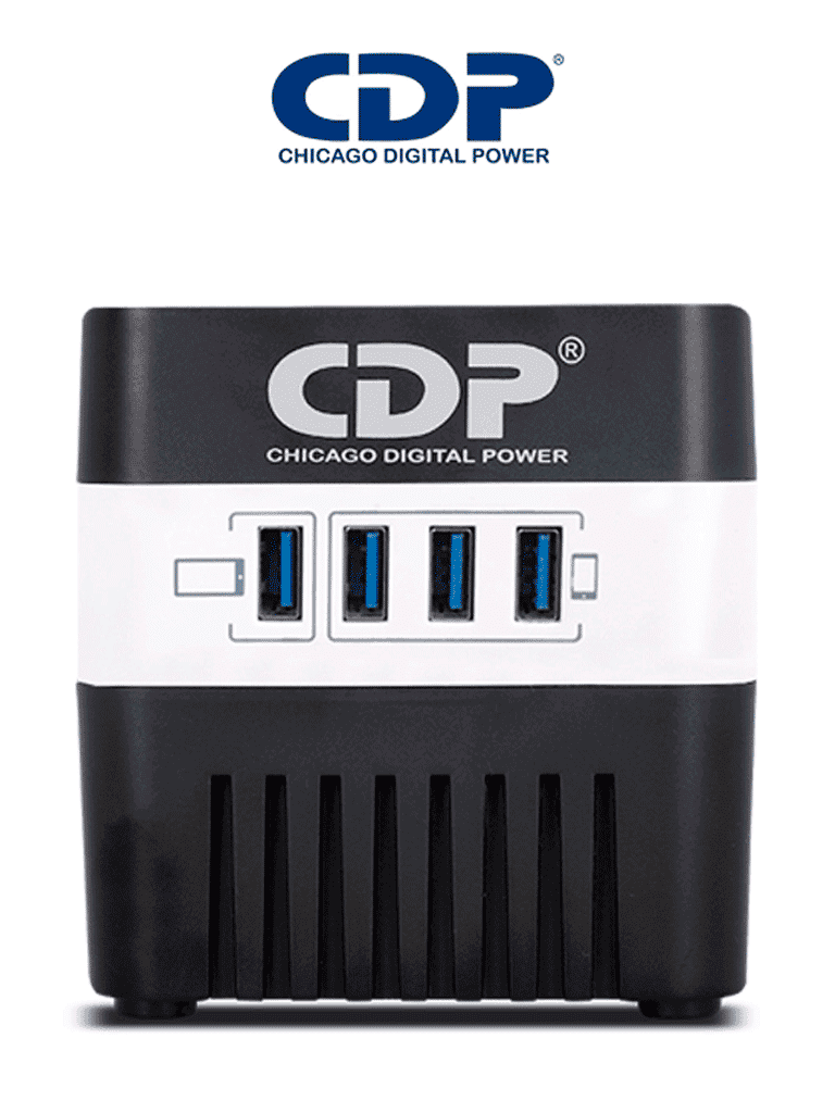 Imagen de CDP RU-AVR604- Regulador de Voltaje / Supresión de Picos / 600VA / 300W / 4 Puertos USB para Carga de 2.1A Max / 4 Salidas Reguladas / Indicadores Led / Diseño Compacto