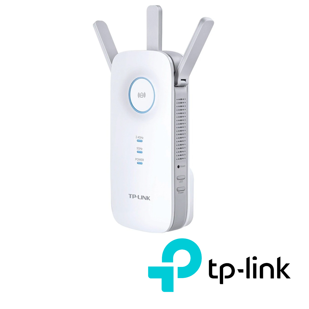 EXTENSOR DE COBERTURA WI-FI / TP-LINK RE450 AC1750 / PUERTO RJ-45 10/100/1000MBPS / ENCHUFADO A PARED / 3 ANTENAS EXTERNAS / BANDA 2.4GHZ Y 5GHZ / MODOS EXTENSOR Y ACCESS POINT / 10W DE CONSUMO.