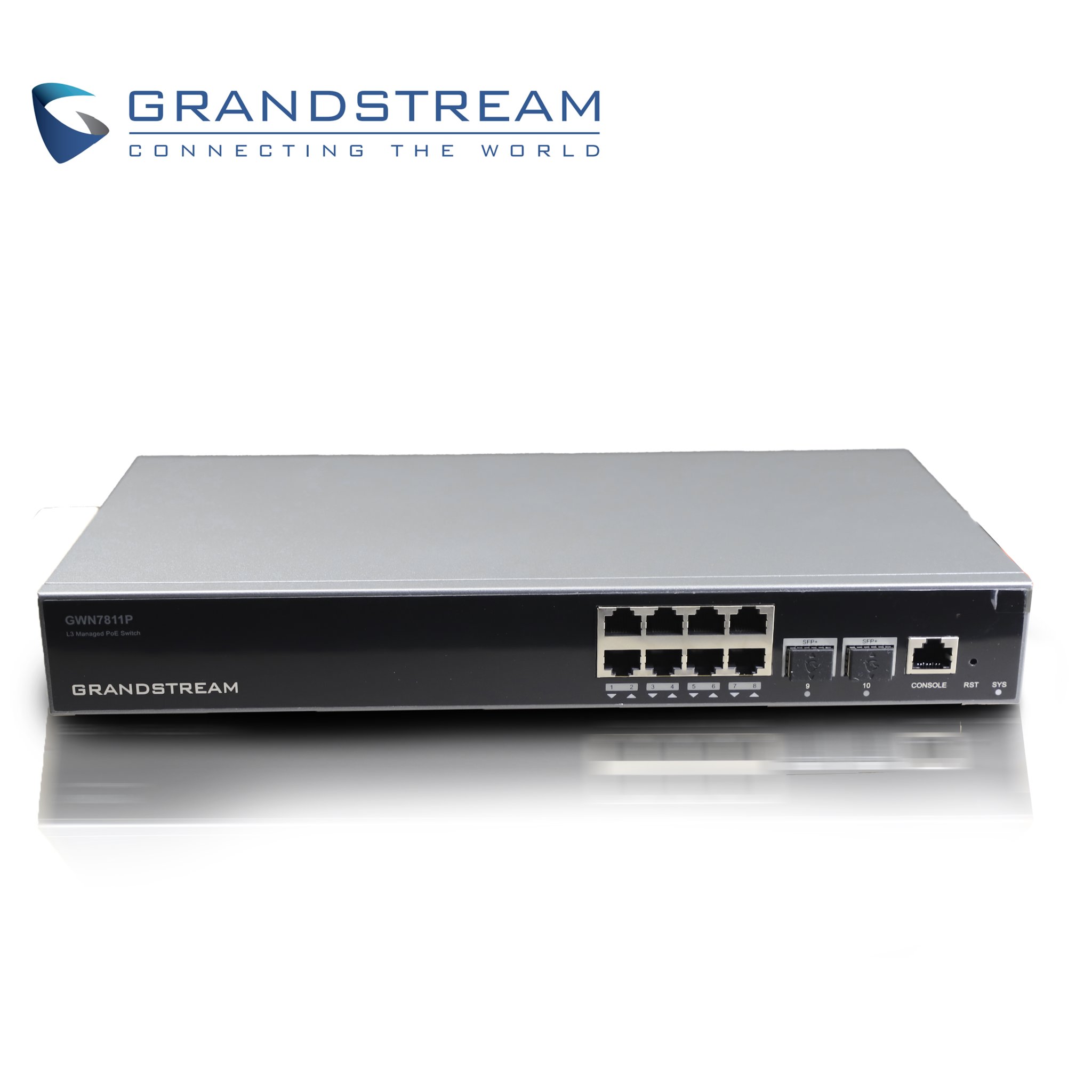 SWITCH ADMINISTRABLE POE+ CAPA 3 GRANDSTREAM GWN7811P / 8 PUERTOS 10/100/1,000MBPS / 8 PUERTOS POE+ AF/AT / 2 PUERTOS SFP+ 10GIGABIT / ROUNTING OSPFV3/BGP / QOS / VLAN / RADIUS/TACACS+ / ADMINISTRACION GWN CLOUD / MONTAJE ESCRITORIO/RACK / METALICO