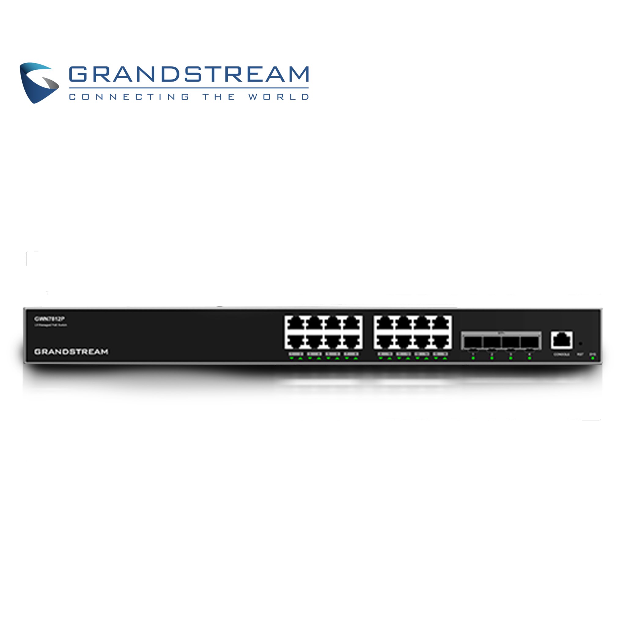 SWITCH ADMINISTRABLE POE+ CAPA 3 GRANDSTREAM GWN7812P / 16 PUERTOS 10/100/1,000MBPS / 16 PUERTOS POE+ AF/AT / 4 PUERTOS SFP+ 10GIGABIT / ROUNTING OSPFV3/BGP / QOS / VLAN / RADIUS/TACACS+ / ADMINISTRACION GWN CLOUD / MONTAJE ESCRITORIO/RACK / METALICO
