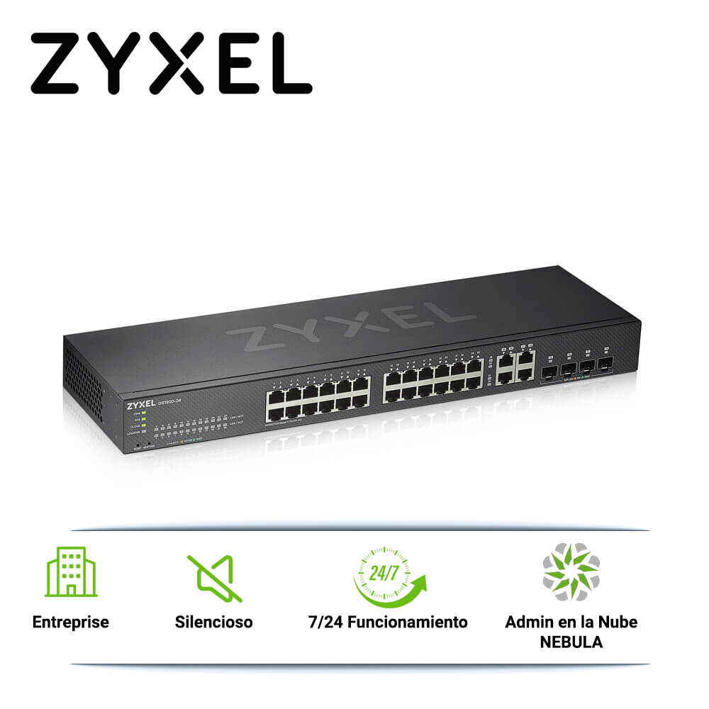 SWITCH ZYXEL GS1920-24V2 24 PUERTOS RJ45 100/1000 MBPS + 4 PUERTOS COMBO RJ45/SFP 1000 MBPS ADMINISTRABLE-L2 COMPATIBLE CON NEBULA Y STANDALONE