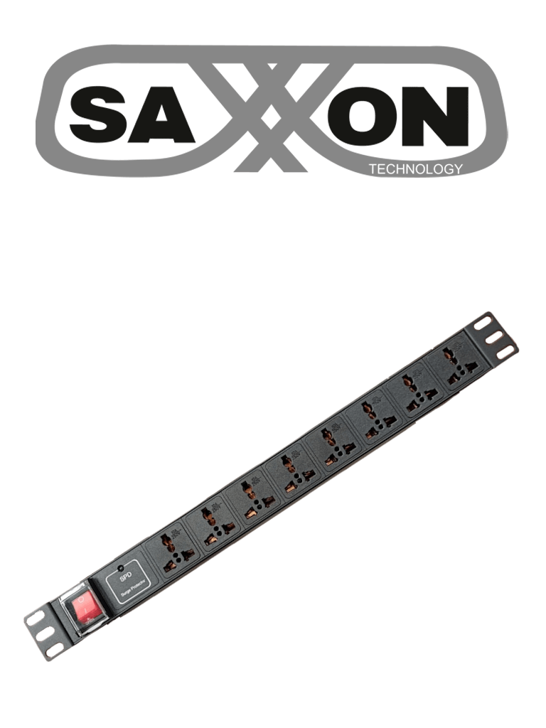 Imagen de SAXXON SXPDU8P16A- Barra PDU con 8 Contactos Individuales , 15 Amp , 120V , 1UR , Protección contra rayos , Aleación de Aluminio