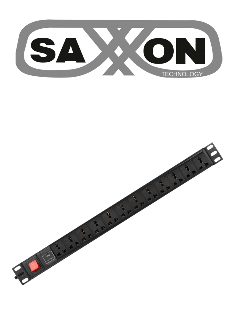 Imagen de SAXXON SXPDU12P16A- Barra PDU con 12 Contactos Individuales , 16 Amp , 120V , 1UR , Protección contra rayos , Aleación de Aluminio