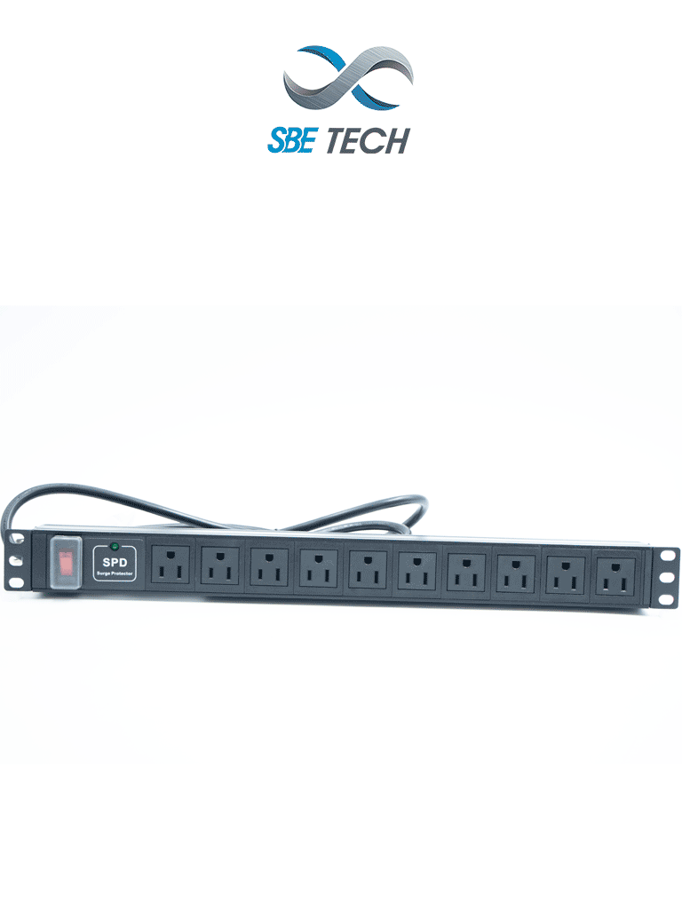 Imagen de SBETECH SBE-TC010SPV -  PDU horizontal con 10 contactos polarizados, supresor de picos y diseño para montaje en rack de 19" y 1U