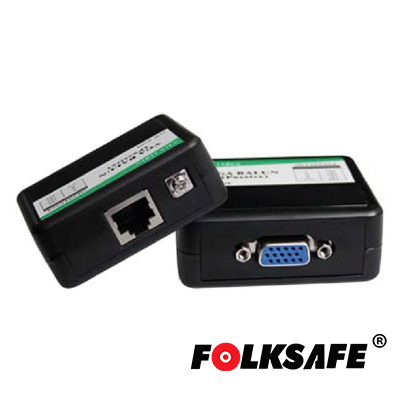 EXTENSOR DE VIDEO VGA, FOLKSAFE FS-6001P TRANSMISOR/RECEPTOR, SOPORTA HASTA 180MTS RESOLUCIÓN DE 640 X 480(CHECAR TABLA DE RESOLUCIONES) UTILIZANDO CABLE UTP CAT 5E/6(RECOMENDABLE 100% COBRE).
