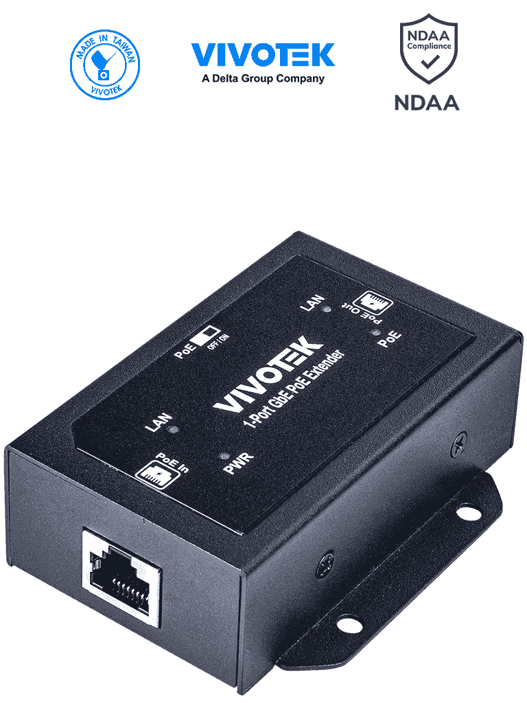 Imagen de VIVOTEK AP-GXC-0100 - Extensor PoE de 1 puerto Gigabit Ethernet para interior, con hasta 68W, conexión escalada de hasta 300m con 2 unidades, compatible con NDAA