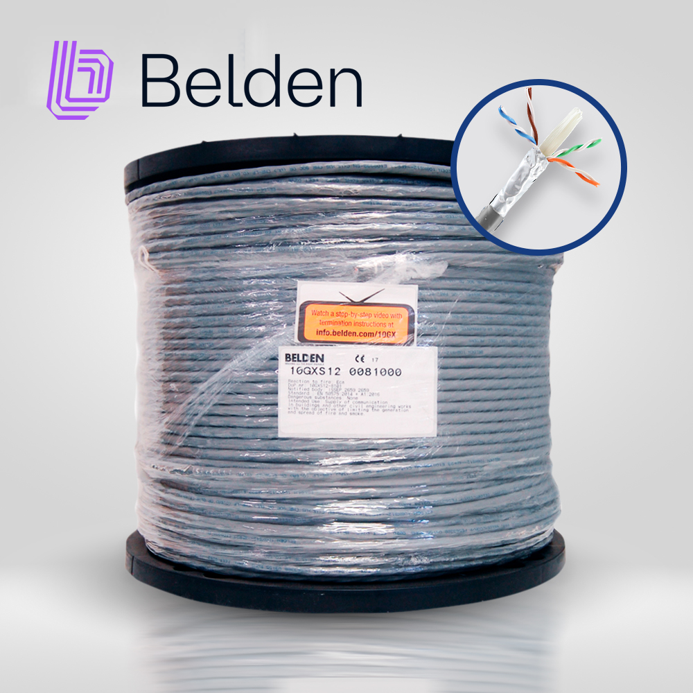 CABLE UTP CAT6A BELDEN 10GXS12 0081000 / INTERIOR / GRIS / 625MHZ / 4 PARES / 23 AWG / FORRO PVC / CMR / CERTIFICABLE / BOBINA / 1,000 PIES 305 METROS
