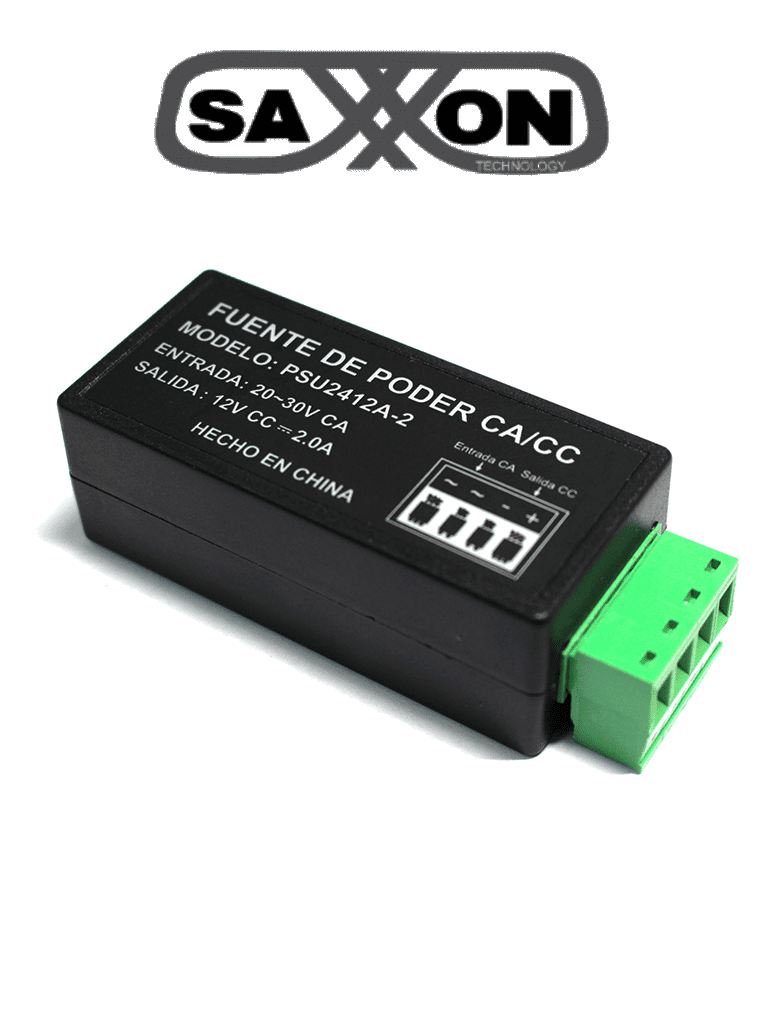 Imagen de SAXXON PSU2412A2 - Convertidor de energia/ Corriente Alterna a Corriente Directa/ Voltaje de entrada 20V CA a 30V CA/ Voltaje de Salida 12V CD/ / 2 Ampere / Recomendable para alimentacion de camaras CCTV a larga distancia