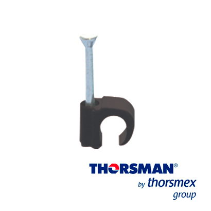 GRAPAS REFORZADA SUJETHOR THORSMAN 3101-00400 TC 3-5 Rc 3/4p CAJA /100PZAS COLOR NEGRO, IDEAL PARA CABLE REDONDO CALIBRES 12 A 14 , CLAVO GALVANIZADO, GRAPA DE POLIETILENO, RESISTENTE AL IMPACTO, CORROSIÓN, HUMEDAD Y CLIMAS EXTREMOS