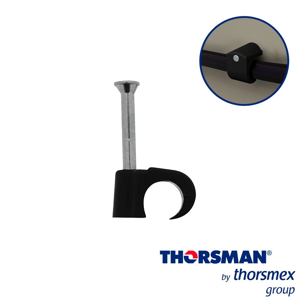 GRAPAS REFORZADA SUJETHOR THORSMAN 3103-00300 TC 7-10 Rc 3/4pulg CAJA /100PZAS NEGRO, IDEAL PARA CABLE UTP, CLAVO GALVANIZADO, GRAPA DE POLIETILENO, RESISTENTE AL IMPACTO, CORROSIÓN, HUMEDAD Y CLIMAS EXTREMOS