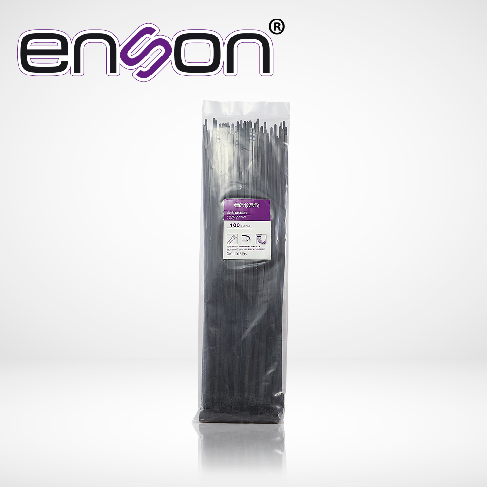 CINCHO DE NYLON ENSON ENS-CH360B COLOR NEGRO DE 4.8 X 360MM DE LONGITUD FUERZA DE TENSIÓN DE HASTA 22 KGS