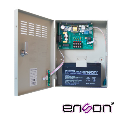 KIT DE FUENTE ENSON PSB-1204B CONTIENE UNA FUENTE TIPO CAJA PSB-1204BACKUP DE 12V 3A Y UNA BATERIA ENS-BT412, IDEAL PARA INICIAR UN SISTEMA DE ALIMENTACION DE 4 CAMARAS DE 0.75A DE COMSUMO MAXIMO CADA UNA