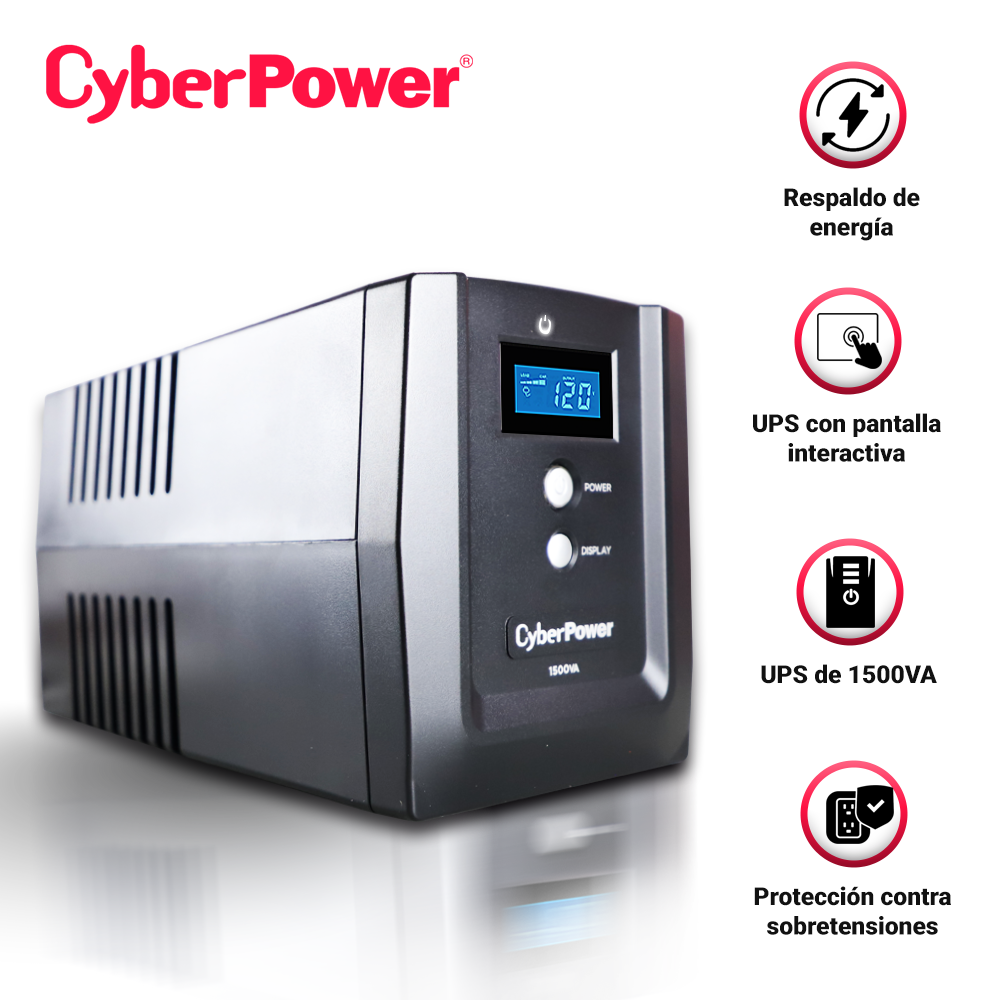 NO BREAK UPS TIPO TORRE OM1500ATLCDA CYBERPOWER 1500VA/900WATTS/DISPLAY/ 4 CONTACTOS CON RESPALDO DE BATERIA Y SUPRESION DE PICOS/ 4 CONTACTOS CON SUPRESION DE PICOS/GREEN POWER/ PUERTOS RJ45/ COAXIAL/ USB PARA ADMINISTRACION LOCAL