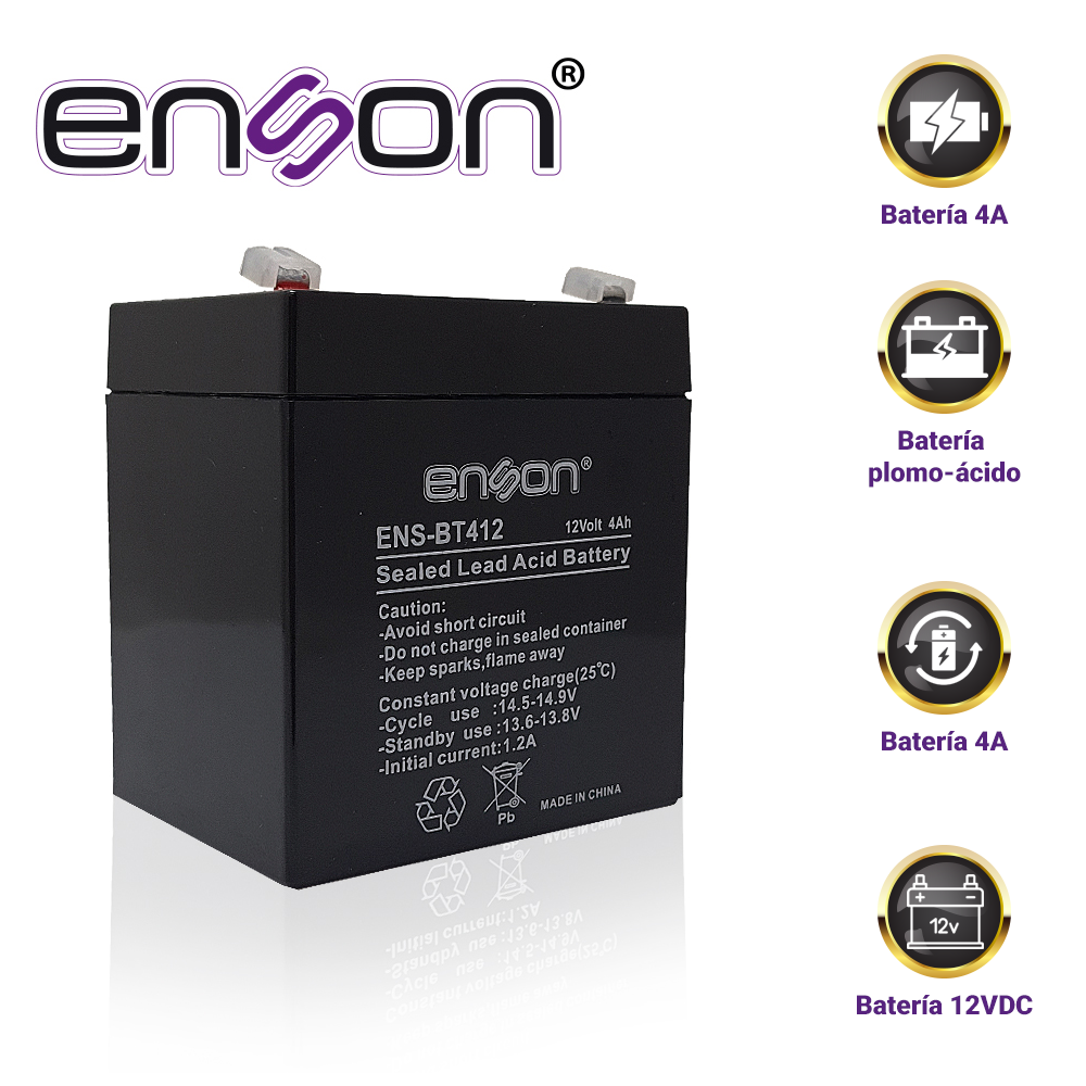 BATERIA DE RESPALDO ENSON ENS-BT412 12VDC 4A BASE PLOMO-ACIDO PARA FUENTES DE PODER Y SISTEMAS DE RESPALDO