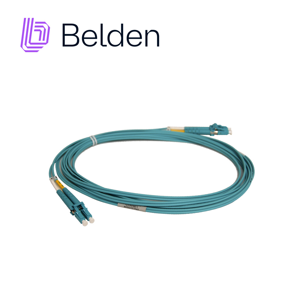 JUMPER DE FIBRA OPTICA MULTIMODO BELDEN FP3LDLD003M / INTERIOR / AQUA / OM3 / LC DUPLEX - LC DUPLEX / 50/125 MICRAS / OFNR / 3 METROS